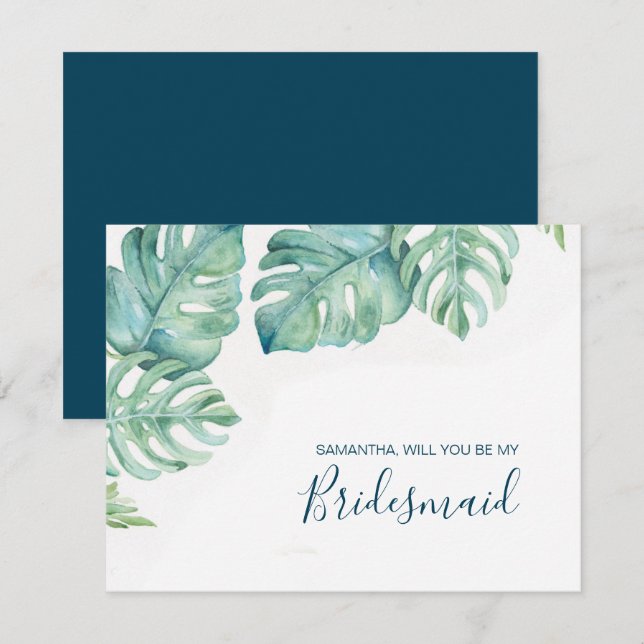 Watercolor Tropical Greenery Bridal Party Cards (Front/Back)