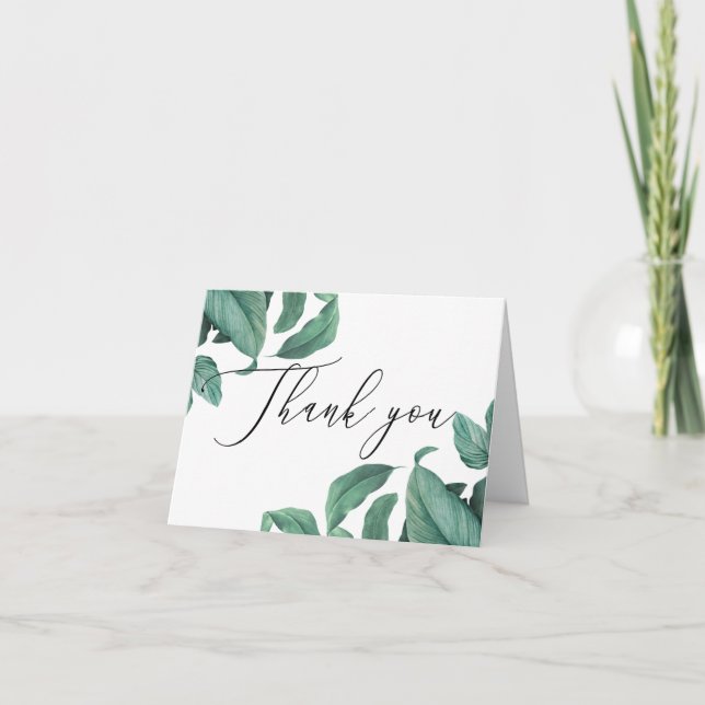 Watercolor tropical greenery foliage birthday thank you card (Front)