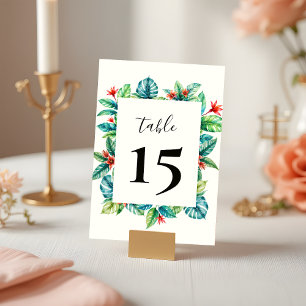 Watercolor Tropical Greenery Frame Modern Wedding Table Number