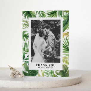 Watercolor Tropical Greenery Frame Photo Wedding Thank You Card
