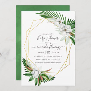 Watercolor Tropical Greenery Geometric Baby Shower Invitation