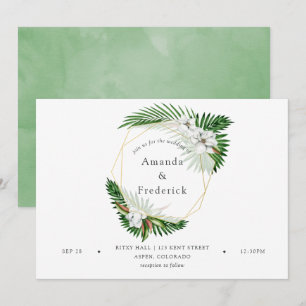 Watercolor Tropical Greenery Geometric Wedding Invitation