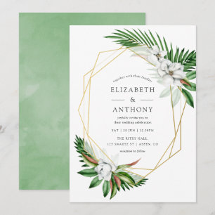Watercolor Tropical Greenery Geometric Wedding Invitation