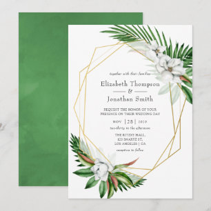 Watercolor Tropical Greenery Geometric Wedding Invitation