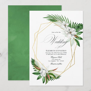 Watercolor Tropical Greenery Geometric Wedding Invitation