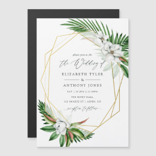 Watercolor Tropical Greenery Geometric Wedding Magnetic Invitation