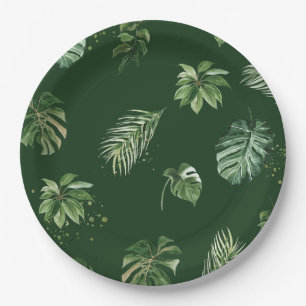 Watercolor Tropical Greenery Green Foliage Leaf  Paper Plate