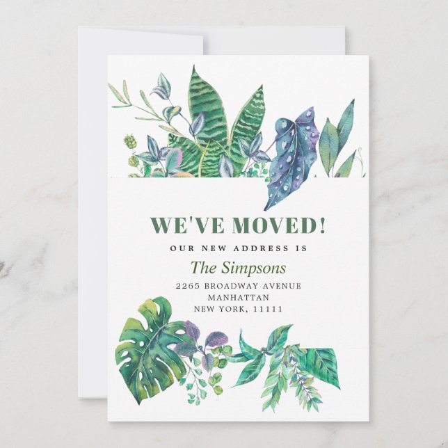 Watercolor Tropical Greenery Moving Announcement (Front)