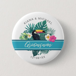 Watercolor Tropical Groomsman Teal ID577 6 Cm Round Badge