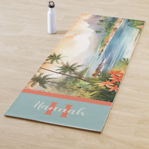 Watercolor Tropical Hawaiian Beach  Yoga Mat
