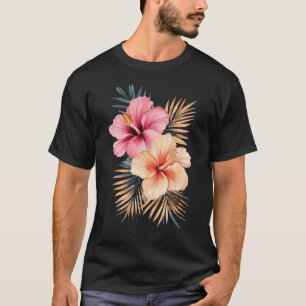 Watercolor Tropical Hibiscus Flowers Floral Summer T-Shirt