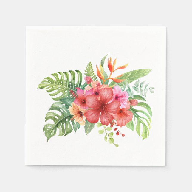 Watercolor Tropical Hibiscus Flowers  Napkin (Front)