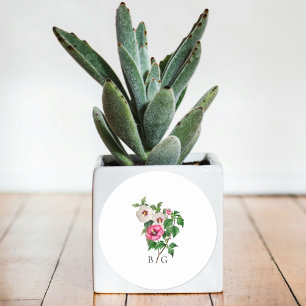 Watercolor Tropical Hibiscus Summer Wedding Favour Classic Round Sticker