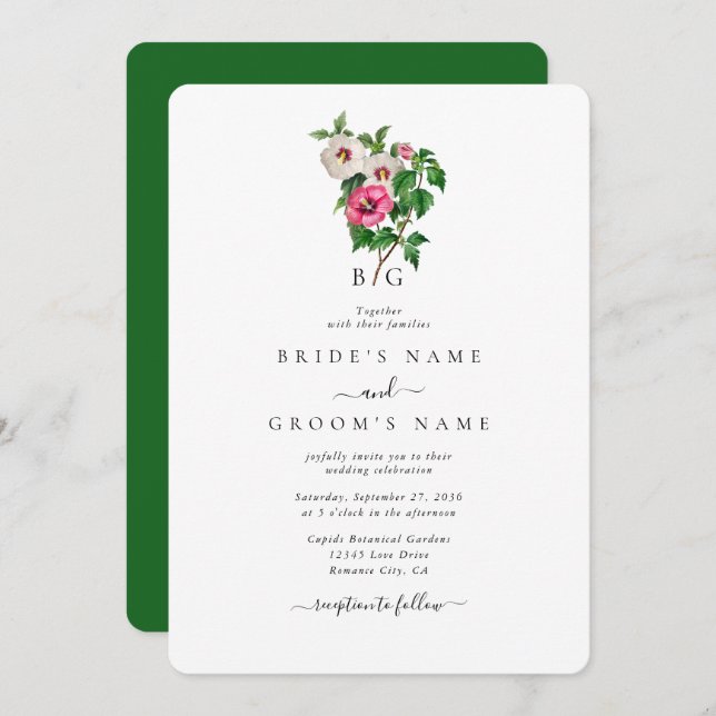 Watercolor Tropical Hibiscus Summer Wedding Invitation (Front/Back)