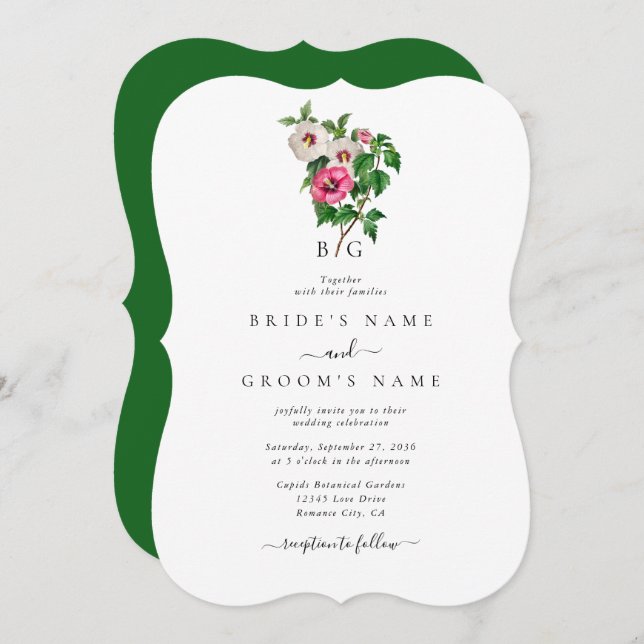 Watercolor Tropical Hibiscus Summer Wedding Invitation (Front/Back)