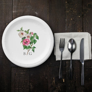 Watercolor Tropical Hibiscus Summer Wedding  Paper Plate