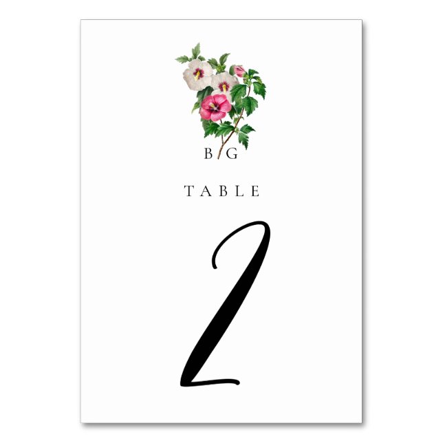 Watercolor Tropical Hibiscus Summer Wedding  Table Number (Back)