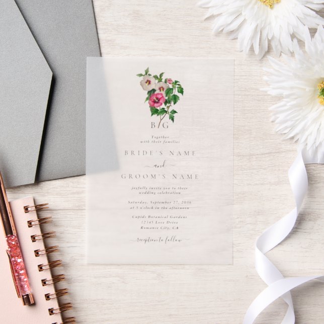 Watercolor Tropical Hibiscus Summer Wedding Vellum Invitations (Wedding)