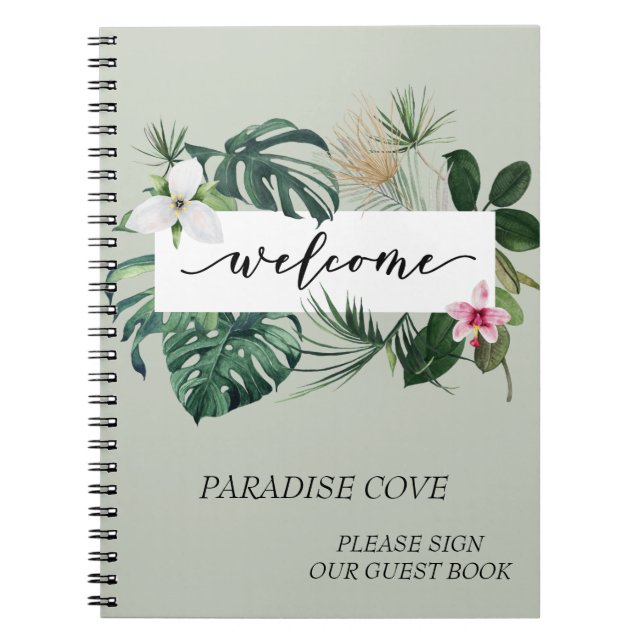 Watercolor Tropical Home Rental Guest Book  (Front)