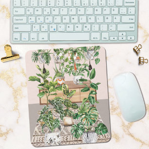 Watercolor Tropical Houseplants Mouse Mat