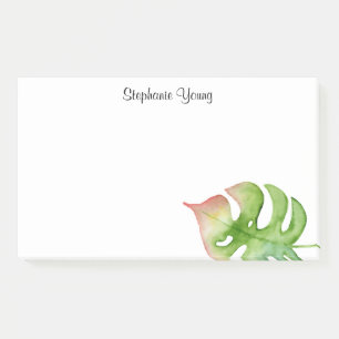 Watercolor Tropical Leaf Add Name Post It Notes