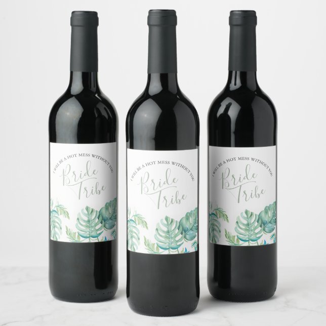 Watercolor Tropical Leaf Bridesmaid Proposal Label (Bottles)