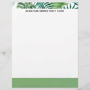 Watercolor Tropical Leaf Green & White  Letterhead