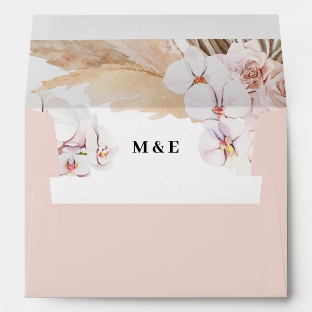 Watercolor tropical leaf orchid pampas grass envelope (Back (Bottom))