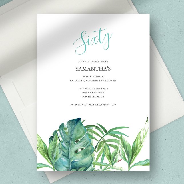 Watercolor Tropical Leaves 60th Birthday (Creator Uploaded)