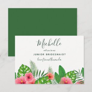 Watercolor Tropical Leaves Be My Junior Bridesmaid Invitation