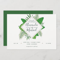 Watercolor Tropical Leaves Beach Wedding Invite