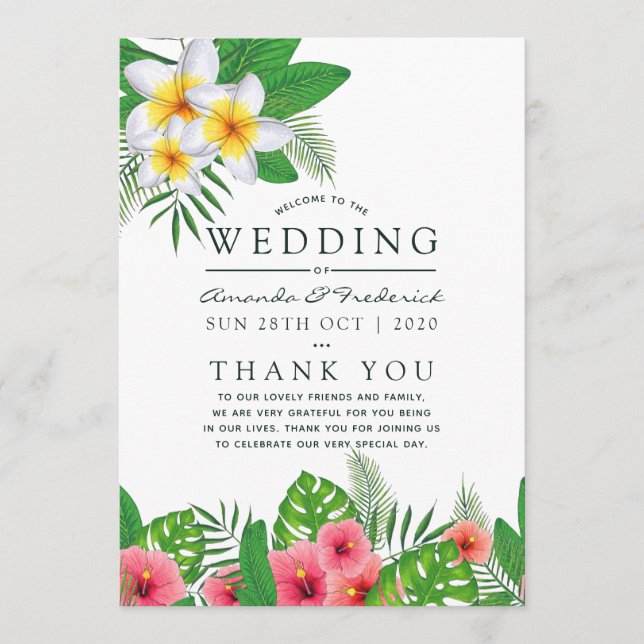 Watercolor Tropical Leaves Beach Wedding Programme (Front)