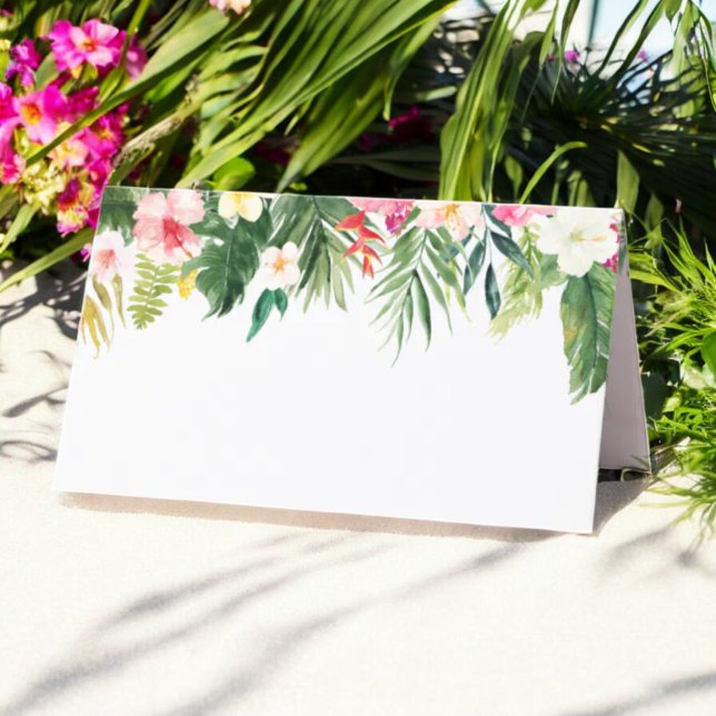 Watercolor Tropical Leaves Folded Place Card (Creator Uploaded)