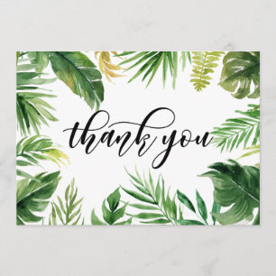 Watercolor Tropical Leaves Frame Thank You Card