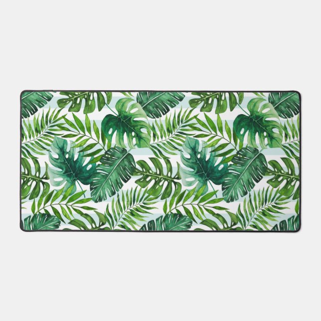 Watercolor Tropical Leaves Green Modern Desk Mat (Front)