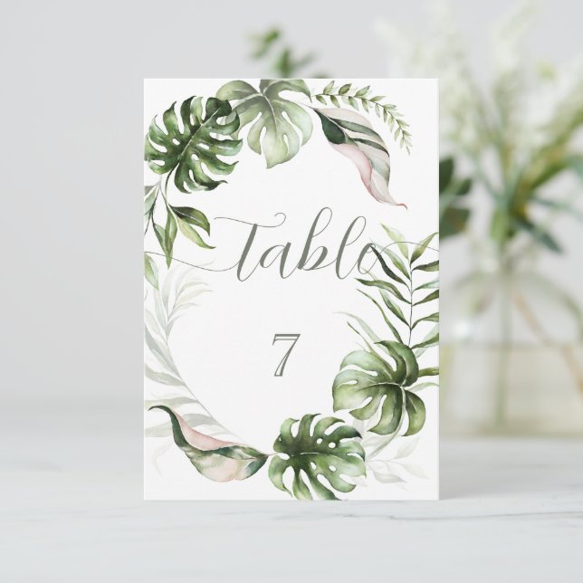 Watercolor Tropical Leaves Greenery  Invitation (Standing Front)