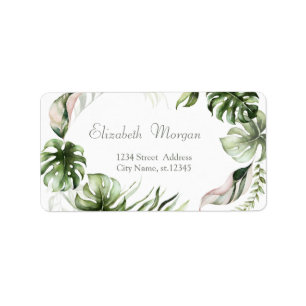 Watercolor Tropical Leaves Greenery  Label