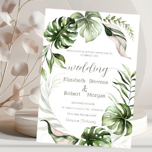 Watercolor Tropical Leaves Greenery Wedding Invitation