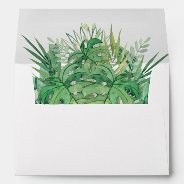 Watercolor Tropical Leaves Lined Envelope (Back (Bottom))