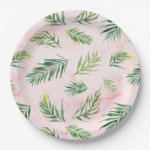 Watercolor Tropical Leaves Luau Party Paper Plates