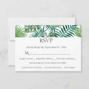 Watercolor Tropical Leaves Meal Choice RSVP Card