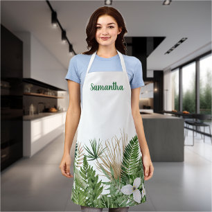 Watercolor Tropical Leaves Monogram Apron