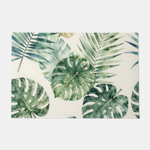 Watercolor Tropical Leaves Monstera Palm Pattern Doormat