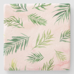 Watercolor Tropical Leaves Pastel Stone Coaster