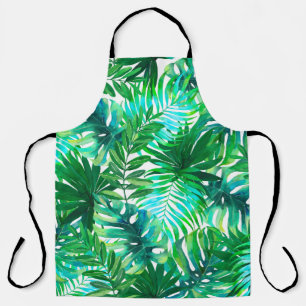 Watercolor tropical leaves pattern apron