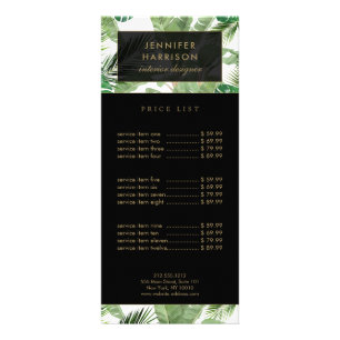 Watercolor Tropical Leaves Pattern Black/White Rack Card