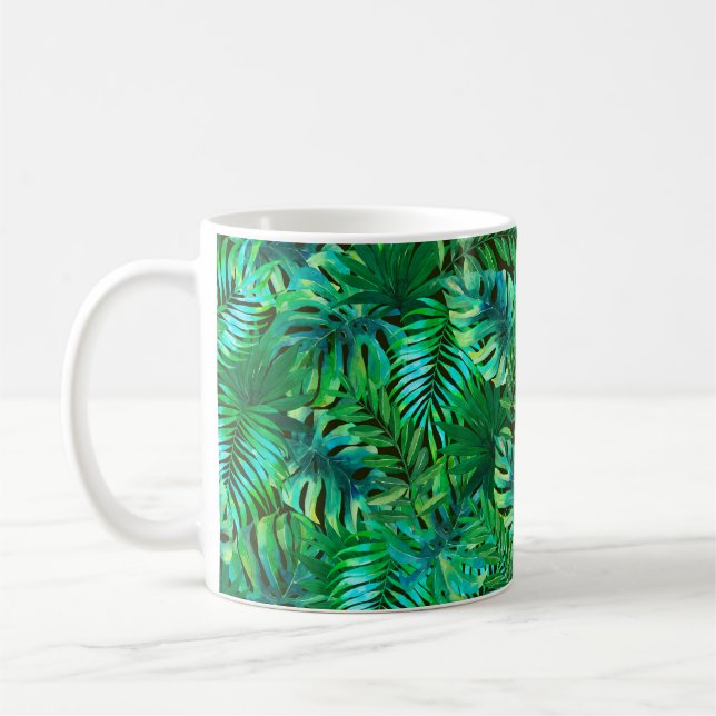 Watercolor tropical leaves pattern coffee mug (Left)