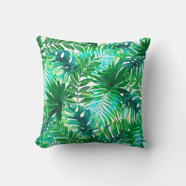 Watercolor tropical leaves pattern cushion (Front)
