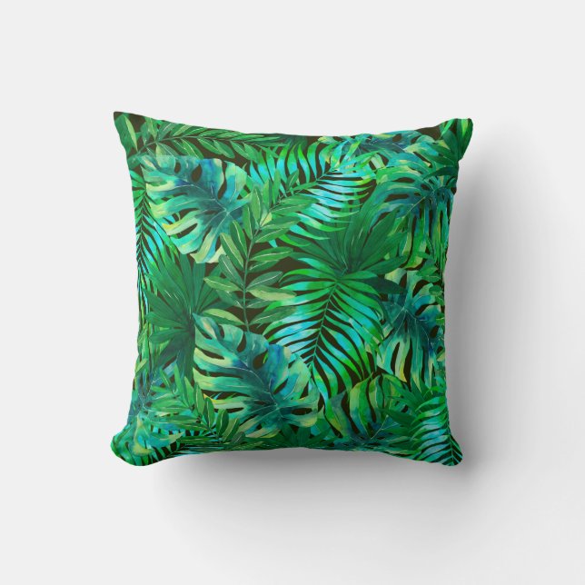 Watercolor tropical leaves pattern cushion (Front)