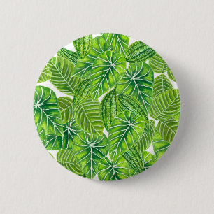 Watercolor tropical leaves pattern design 6 cm round badge